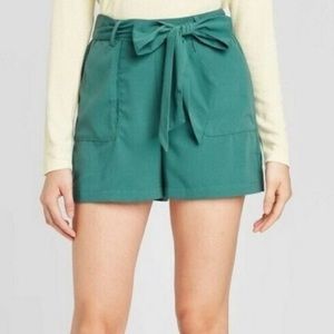 A New Day Deep Teal High Tie Bermuda Loose Shorts